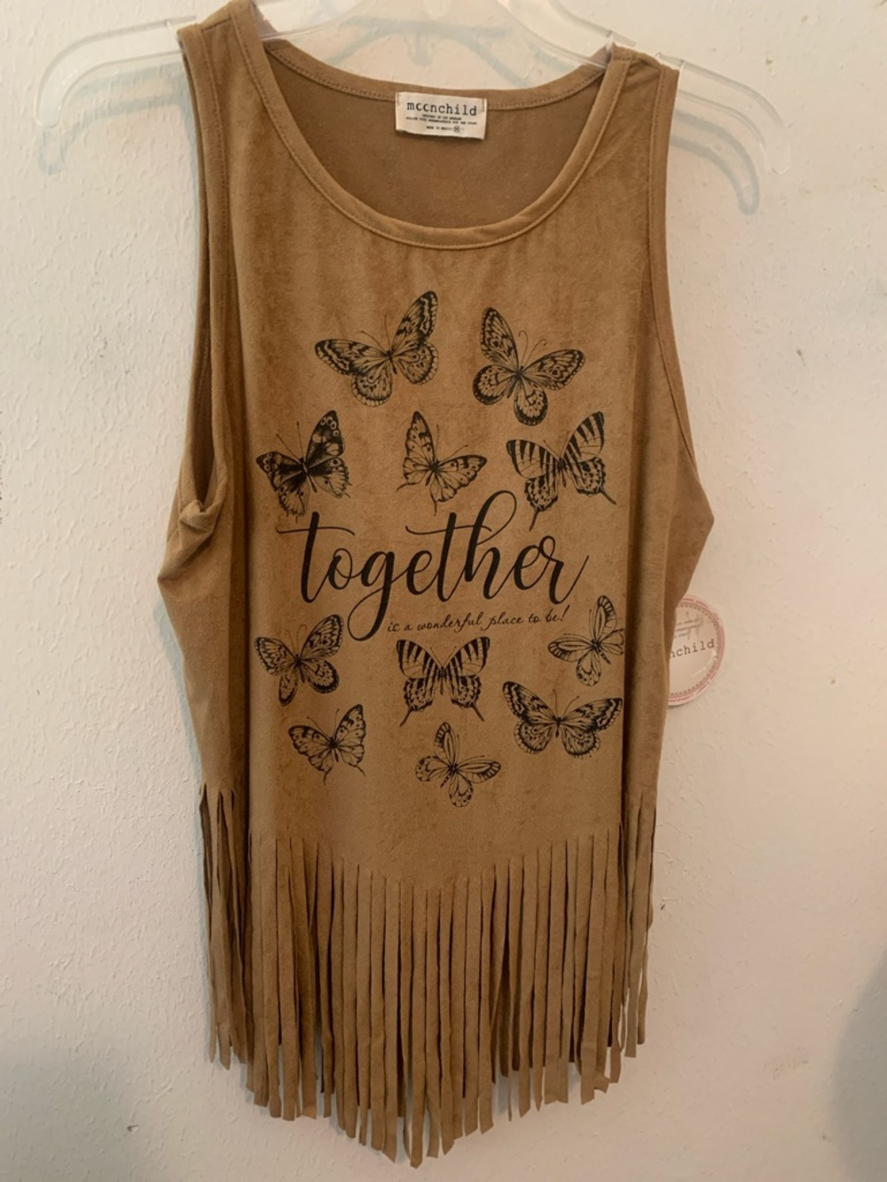 Moonchild Suede-Look Camel Fringe Tank Top